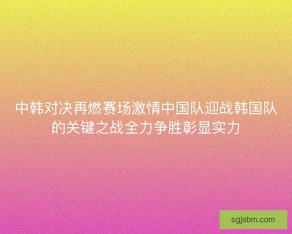 中韩对决再燃赛场激情中国队迎战韩国队的关键之战全力争胜彰显实力